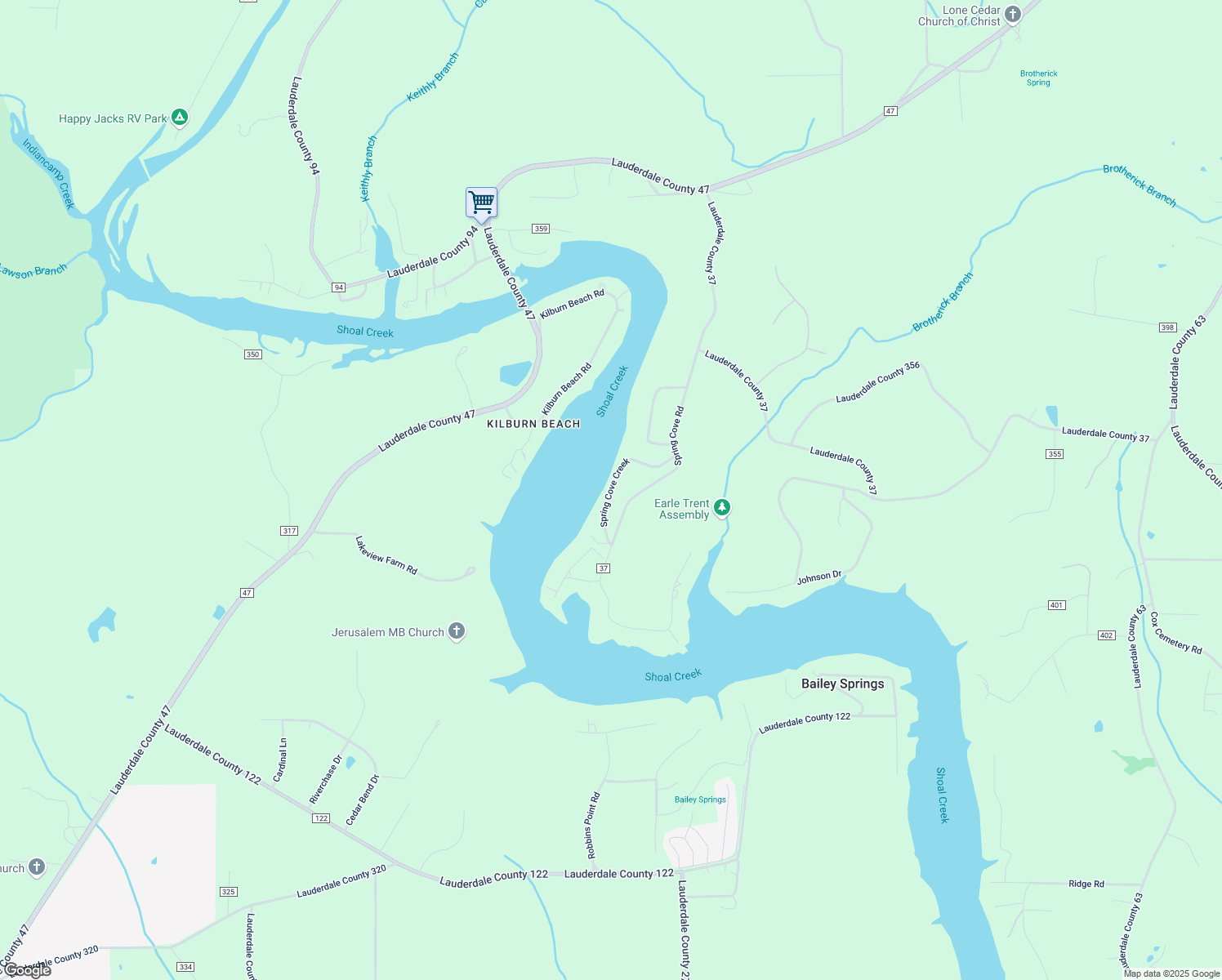 map of restaurants, bars, coffee shops, grocery stores, and more near Spring Cove Creek in Florence
