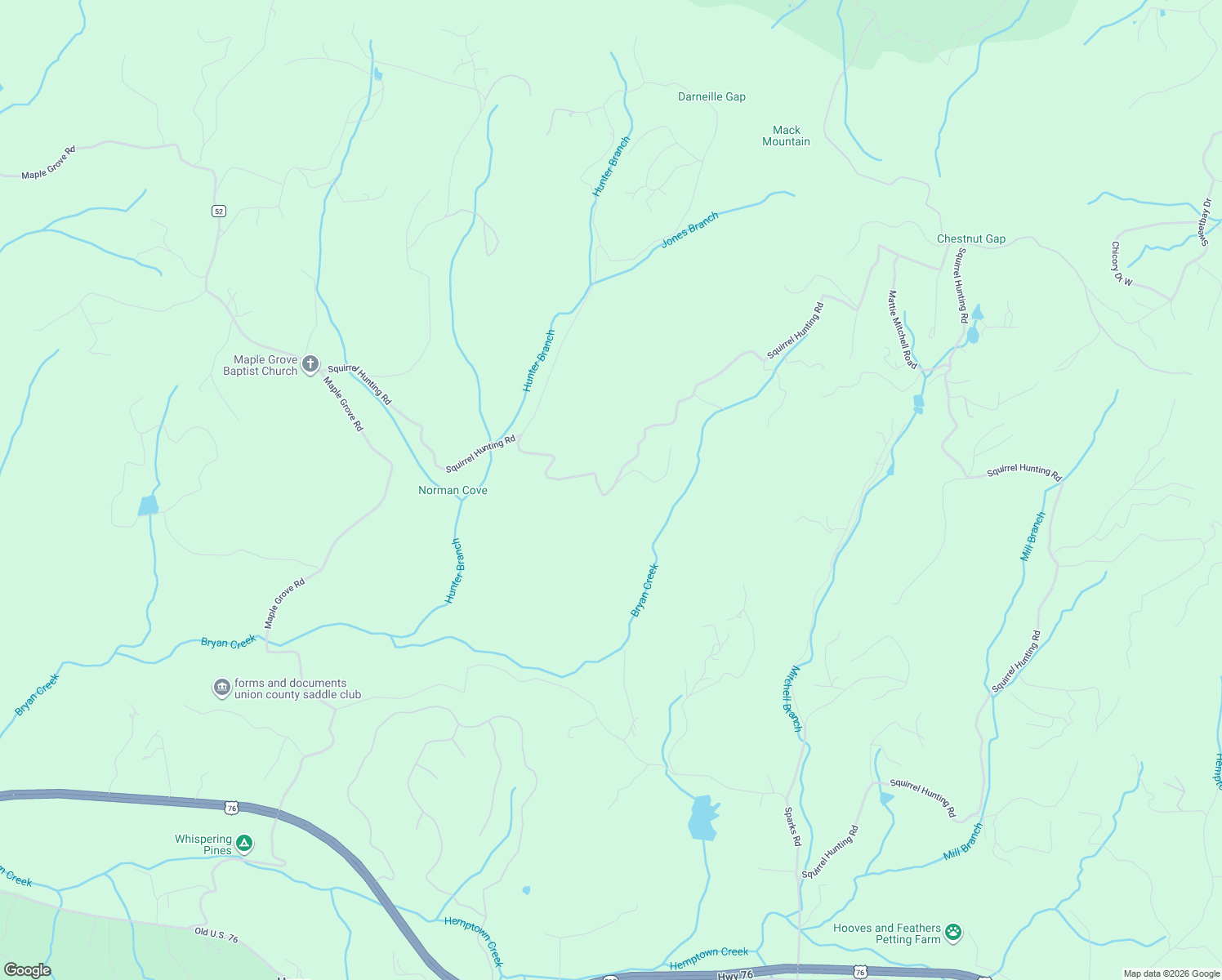 map of restaurants, bars, coffee shops, grocery stores, and more near Squirrel Hunting Road in Morganton