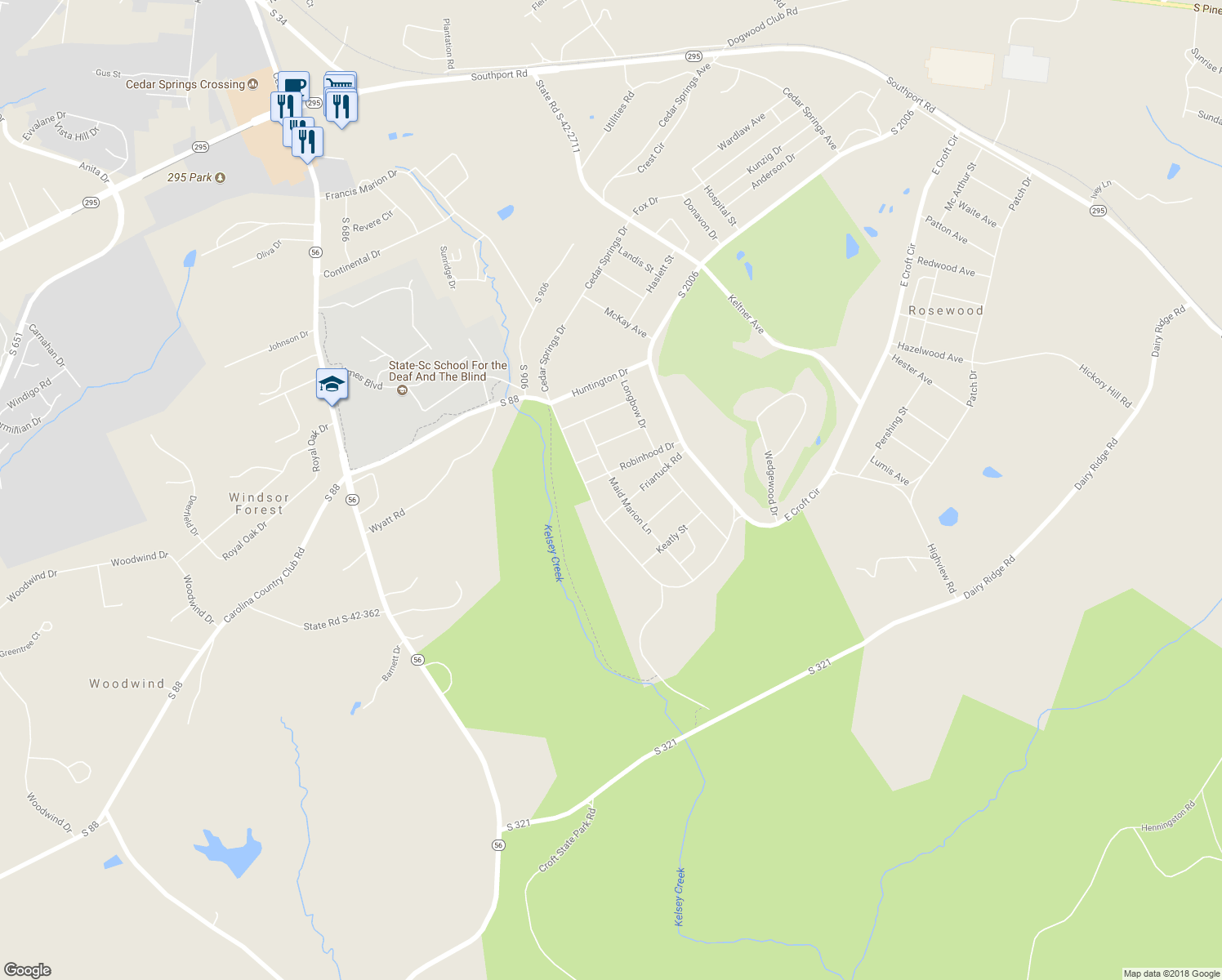 map of restaurants, bars, coffee shops, grocery stores, and more near 3831 Maid Marion Lane in Spartanburg