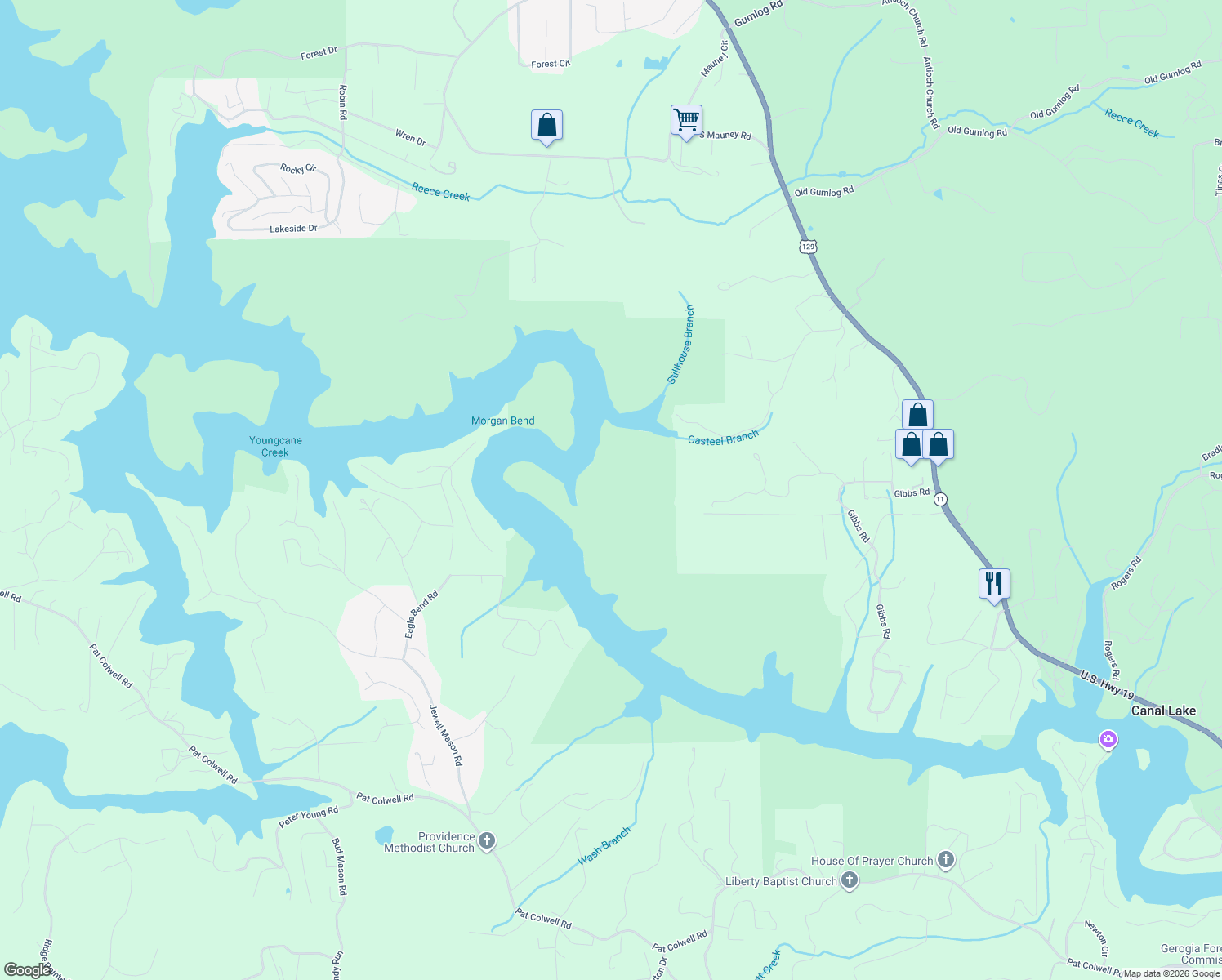 map of restaurants, bars, coffee shops, grocery stores, and more near in Canal Lake