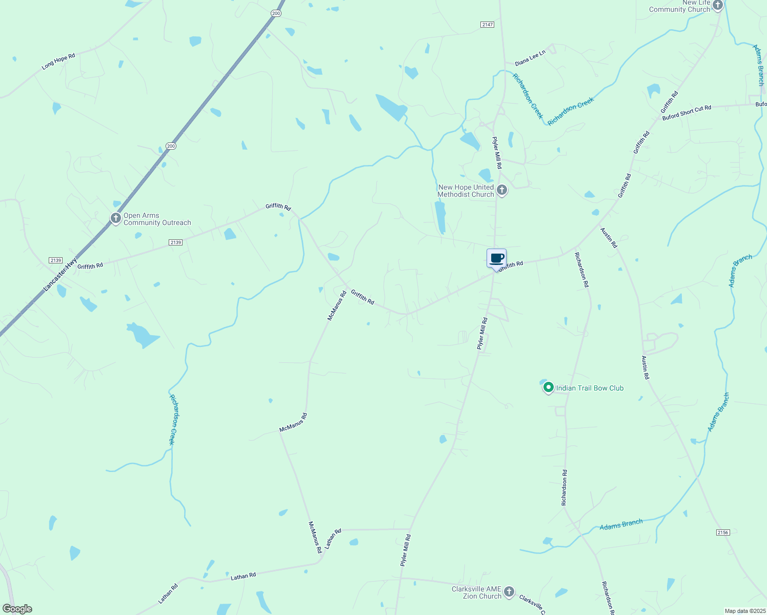 map of restaurants, bars, coffee shops, grocery stores, and more near 4607 Griffith Road in Monroe