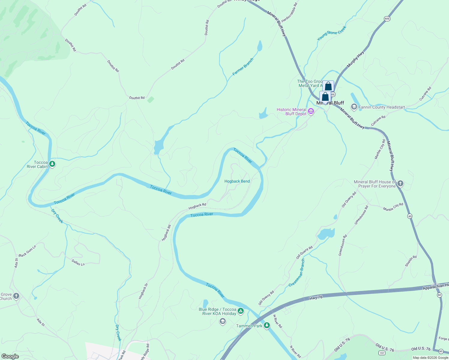 map of restaurants, bars, coffee shops, grocery stores, and more near 153 Riverview Lane in Blue Ridge