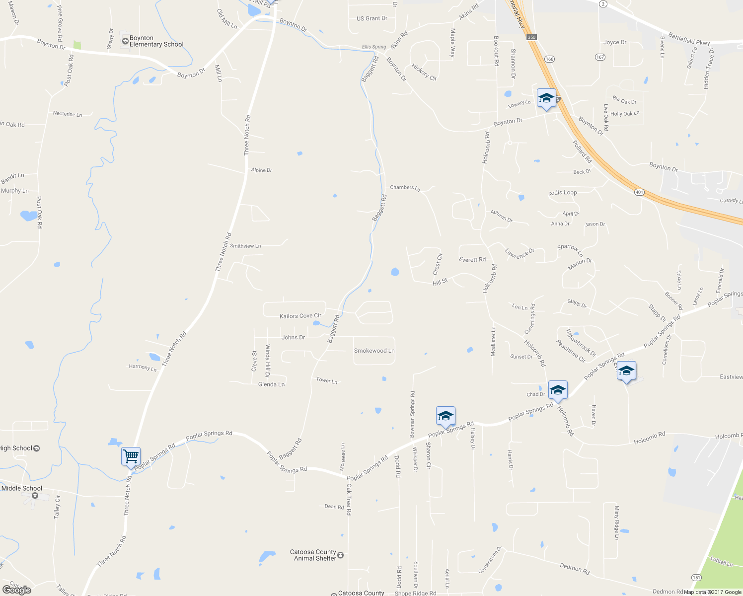 map of restaurants, bars, coffee shops, grocery stores, and more near 167 Fieldstone Drive in Ringgold