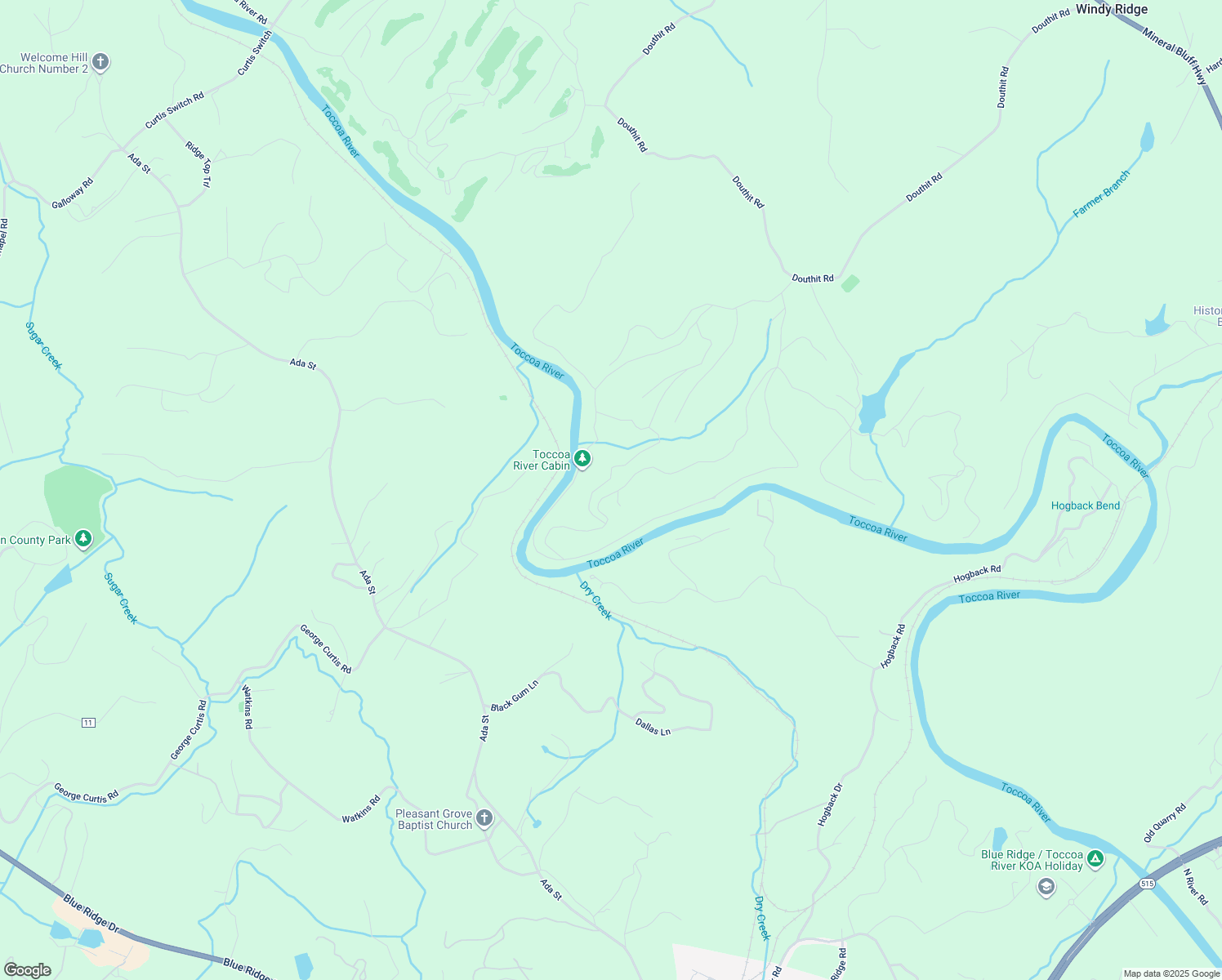 map of restaurants, bars, coffee shops, grocery stores, and more near 415 Moonshine Mountain Road in Mineral Bluff