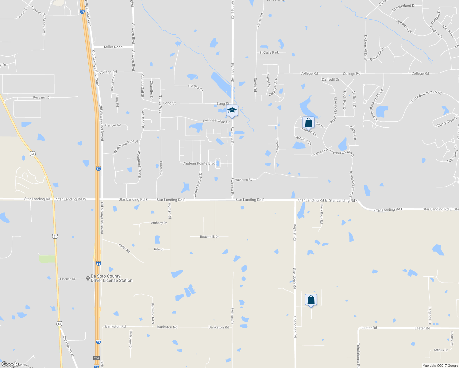 map of restaurants, bars, coffee shops, grocery stores, and more near 3125 Swinnea Road in Southaven
