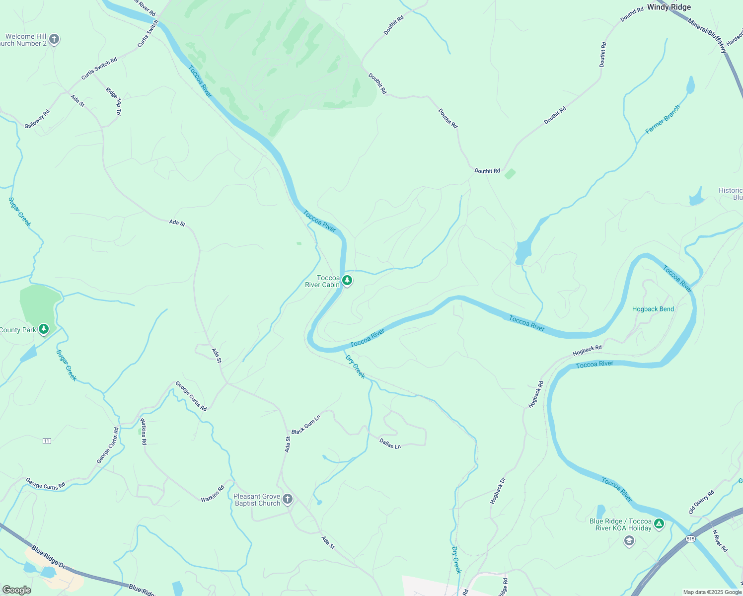 map of restaurants, bars, coffee shops, grocery stores, and more near 415 Moonshine Mountain Road in Mineral Bluff