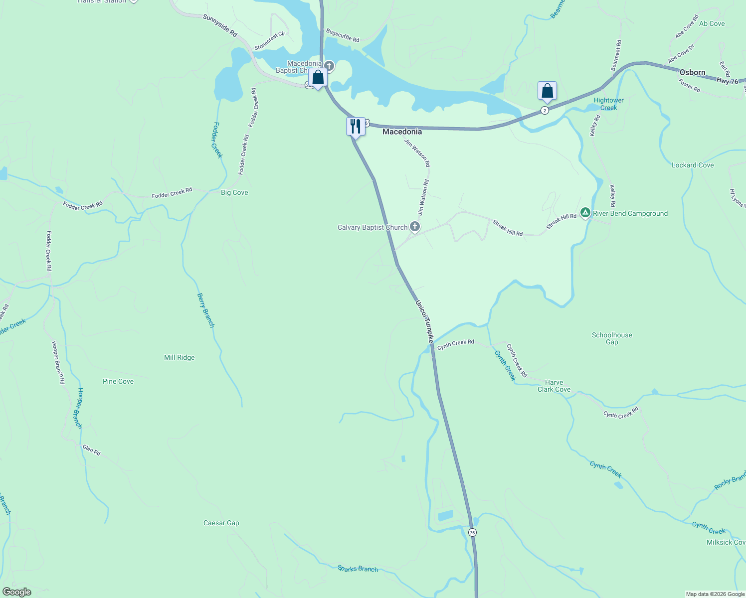 map of restaurants, bars, coffee shops, grocery stores, and more near in Hiawassee