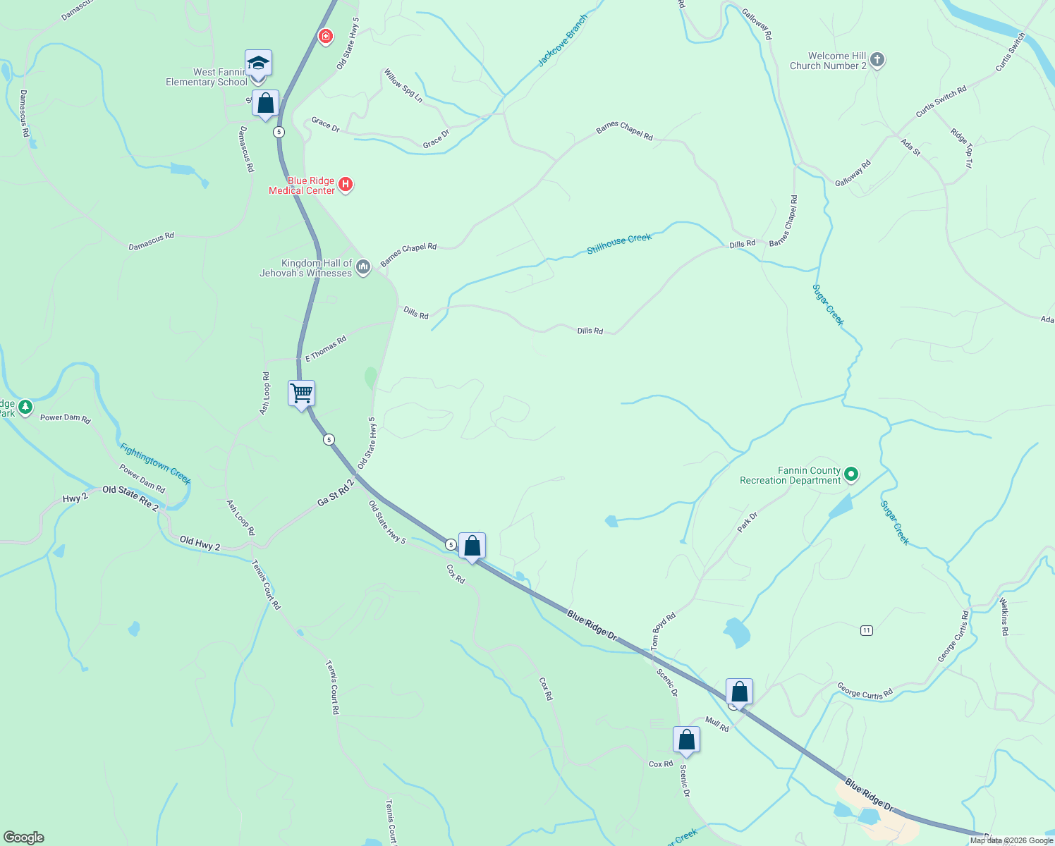 map of restaurants, bars, coffee shops, grocery stores, and more near 122 Pine Terrace Circle in Blue Ridge