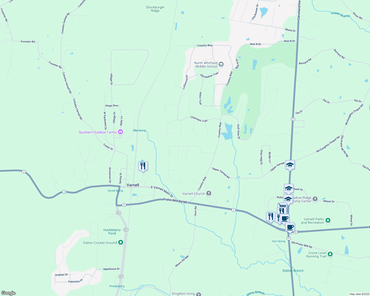 map of restaurants, bars, coffee shops, grocery stores, and more near 317 Highland Point Drive in Cohutta