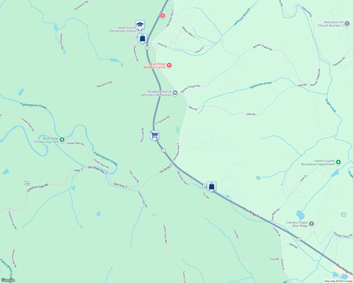 map of restaurants, bars, coffee shops, grocery stores, and more near 3600 Old Highway 5 in McCaysville