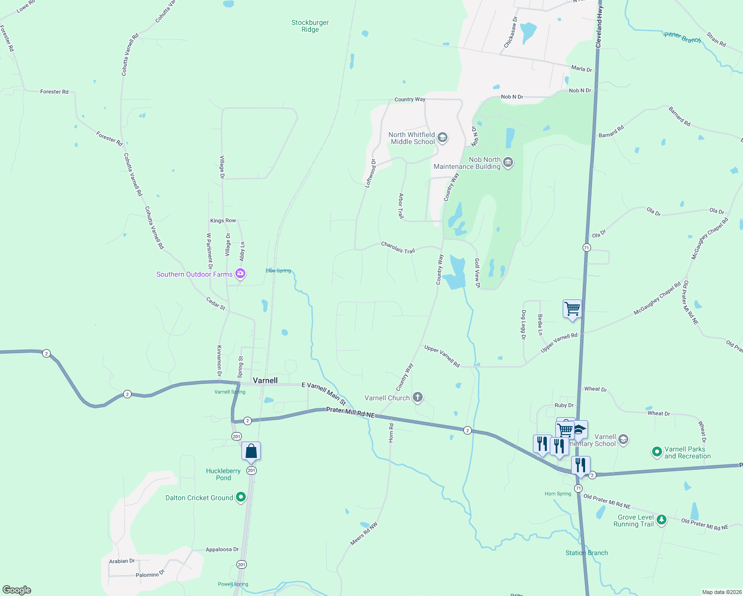 map of restaurants, bars, coffee shops, grocery stores, and more near 317 Highland Point Drive in Cohutta