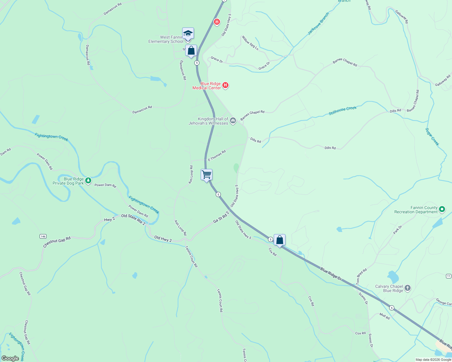 map of restaurants, bars, coffee shops, grocery stores, and more near 3600 Old Highway 5 in McCaysville
