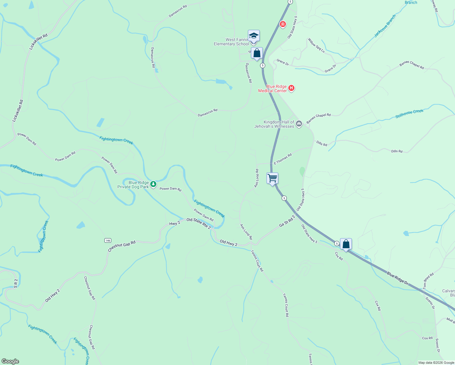 map of restaurants, bars, coffee shops, grocery stores, and more near 346 Cardinal Lane in Blue Ridge