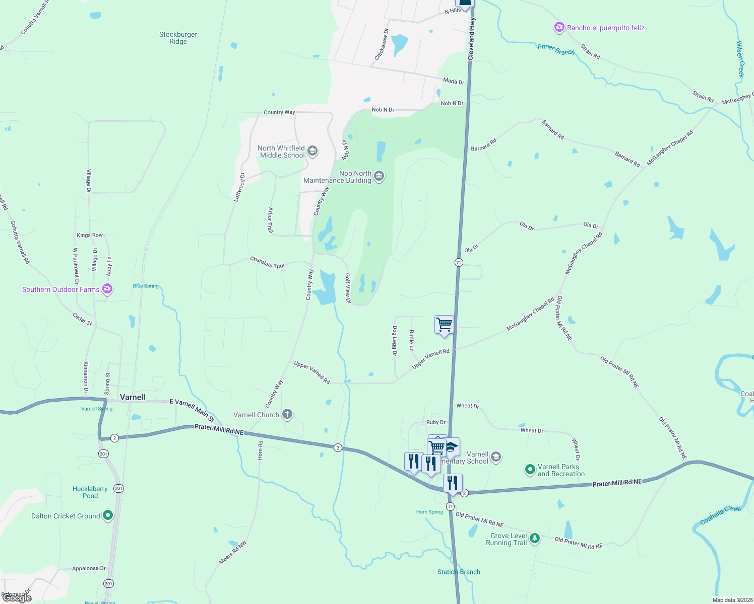 map of restaurants, bars, coffee shops, grocery stores, and more near 122 Golf View Drive in Cohutta