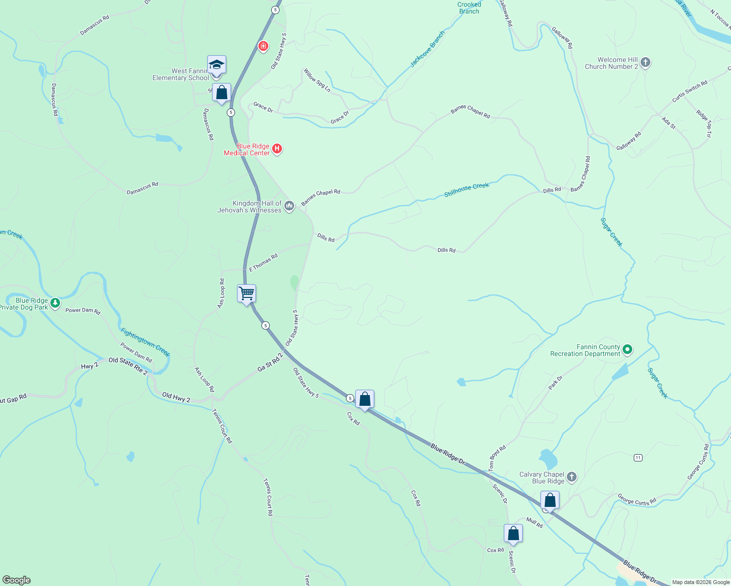 map of restaurants, bars, coffee shops, grocery stores, and more near 420 Virginia Drive in Blue Ridge