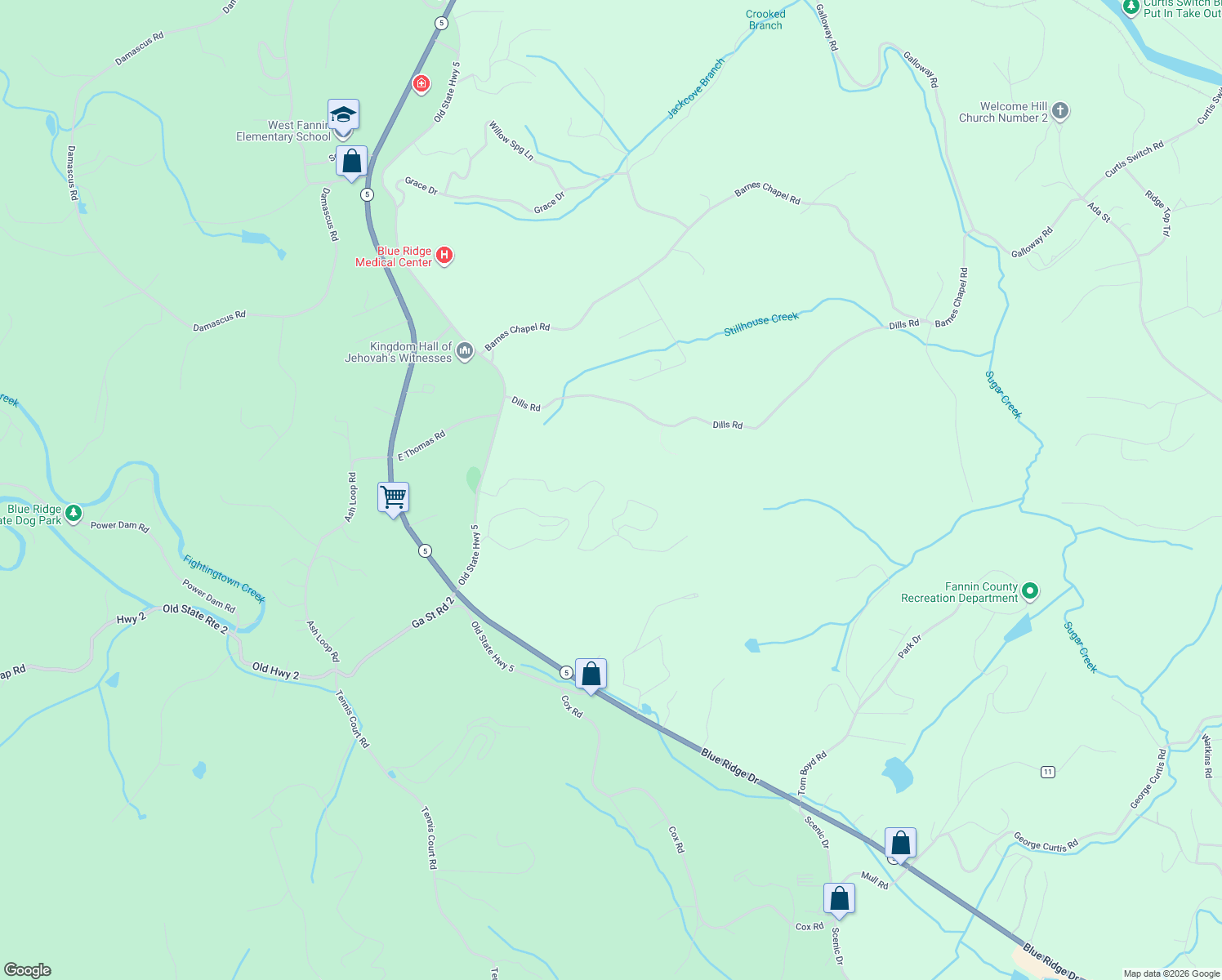 map of restaurants, bars, coffee shops, grocery stores, and more near 445 Virginia Drive in Blue Ridge