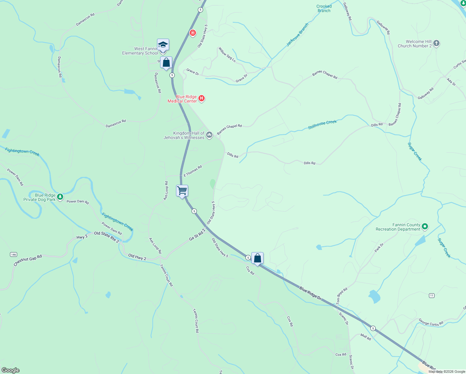 map of restaurants, bars, coffee shops, grocery stores, and more near 199 Highland Circle in Blue Ridge