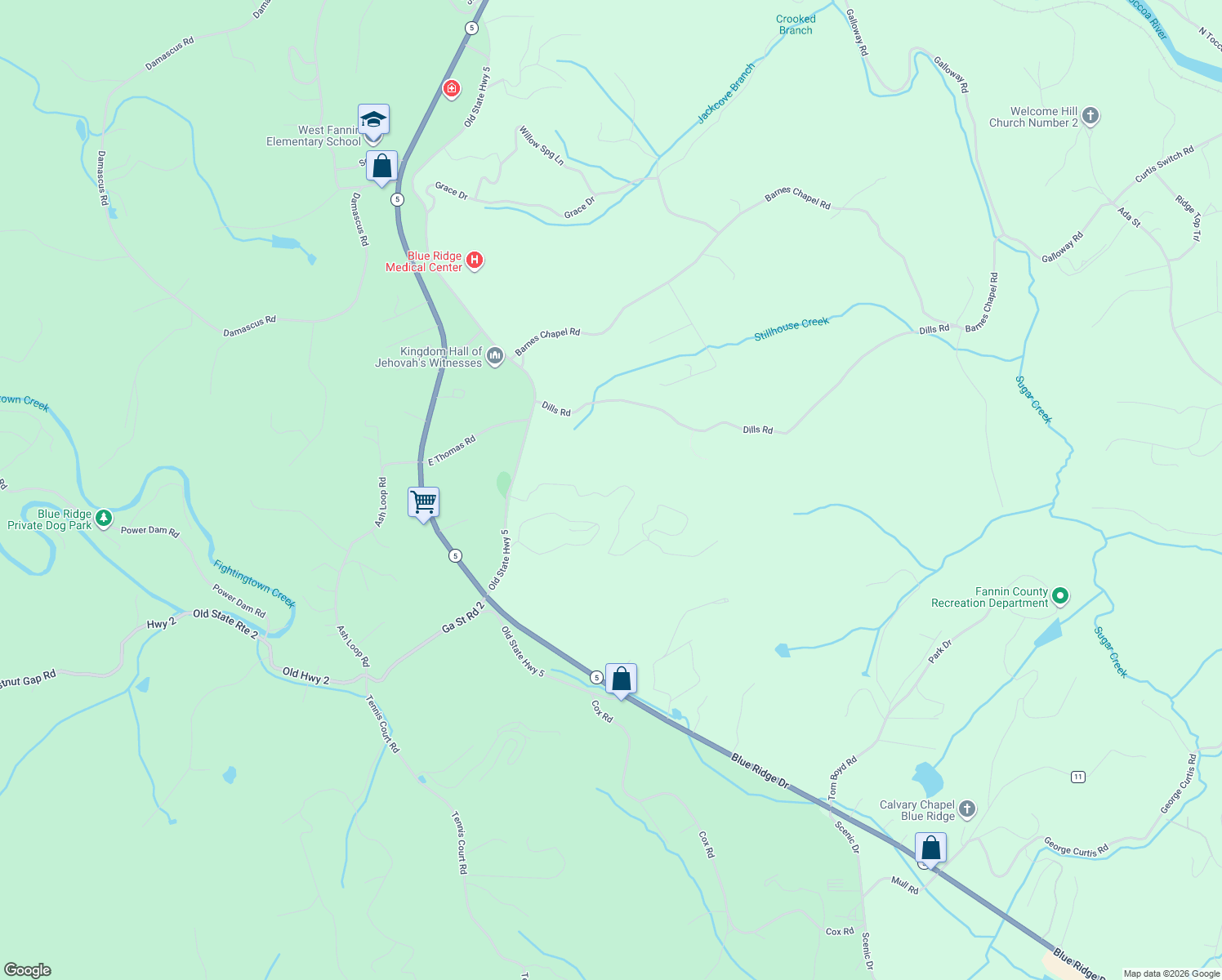 map of restaurants, bars, coffee shops, grocery stores, and more near 420 Virginia Drive in Blue Ridge