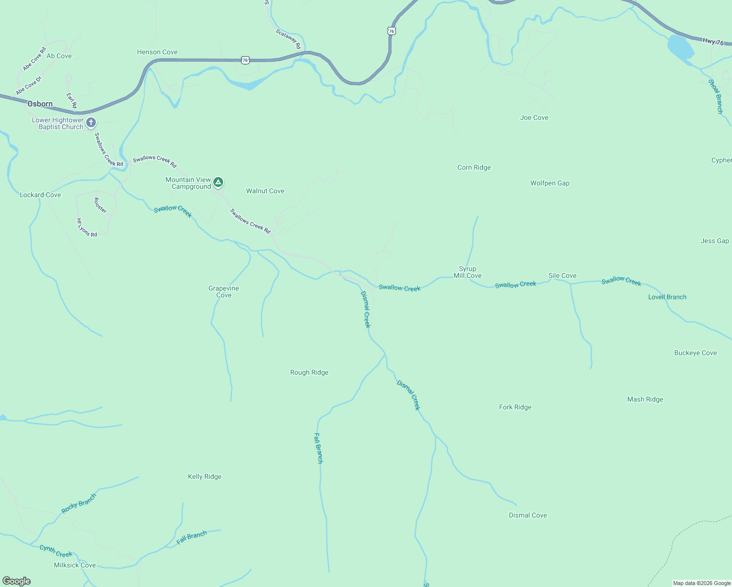 map of restaurants, bars, coffee shops, grocery stores, and more near 4900-4908 Brenda Lane in Hiawassee