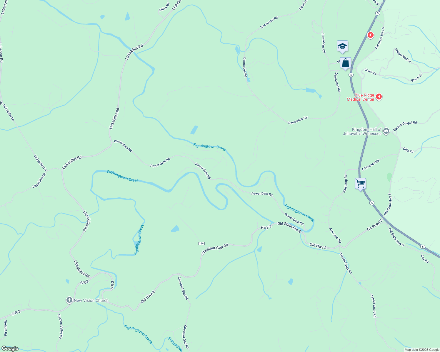 map of restaurants, bars, coffee shops, grocery stores, and more near 930 Power Dam Road in Blue Ridge