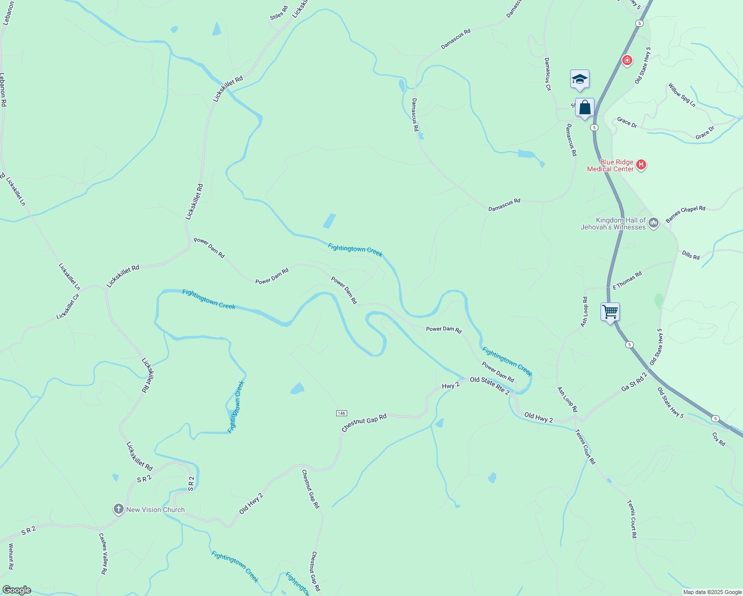 map of restaurants, bars, coffee shops, grocery stores, and more near 930 Power Dam Road in Blue Ridge