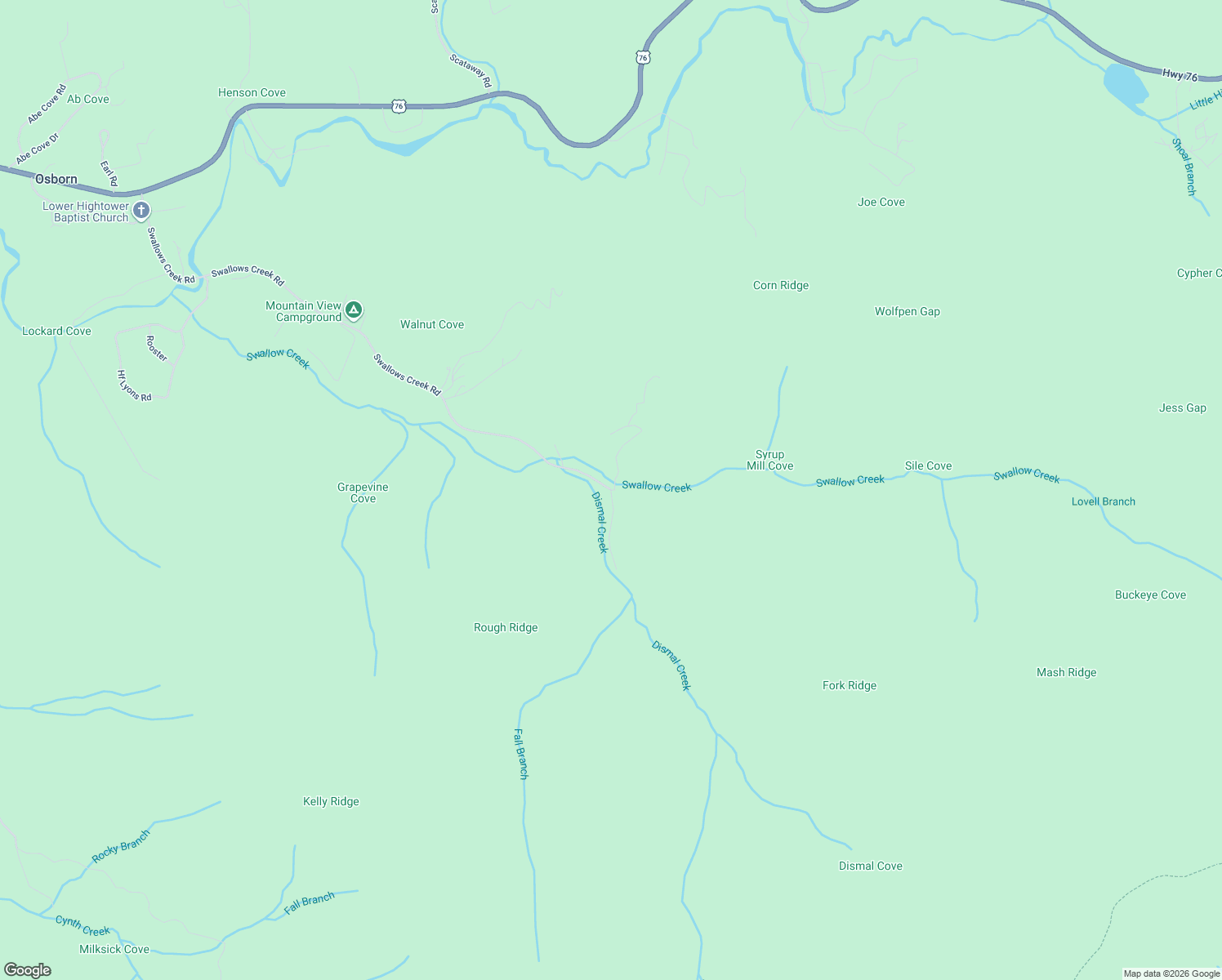 map of restaurants, bars, coffee shops, grocery stores, and more near 4900 Brenda Lane in Hiawassee