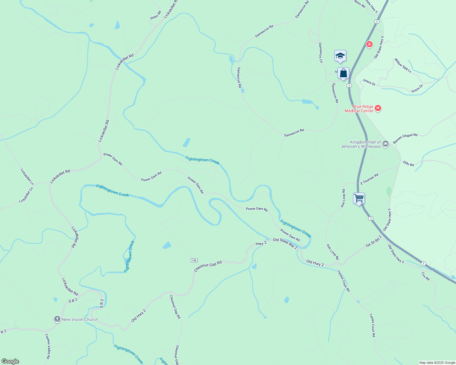 map of restaurants, bars, coffee shops, grocery stores, and more near 129 Old Bend Road in Blue Ridge