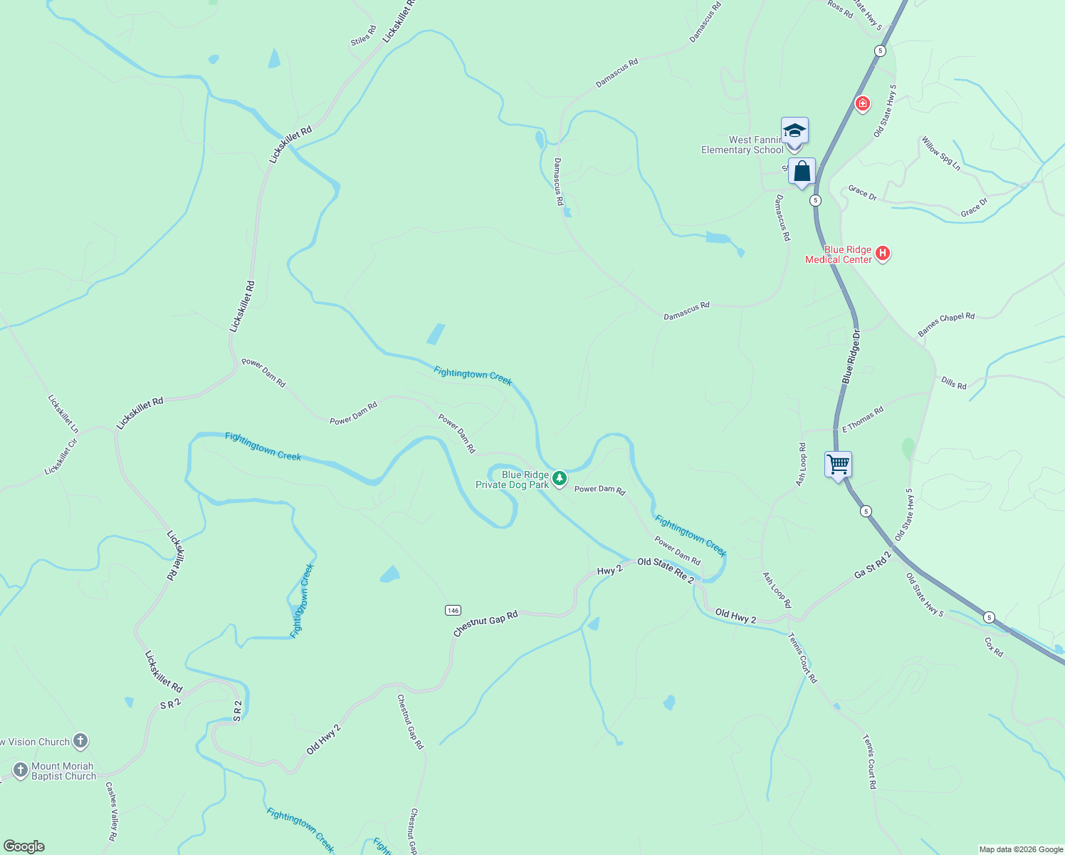 map of restaurants, bars, coffee shops, grocery stores, and more near 129 Old Bend Road in Blue Ridge