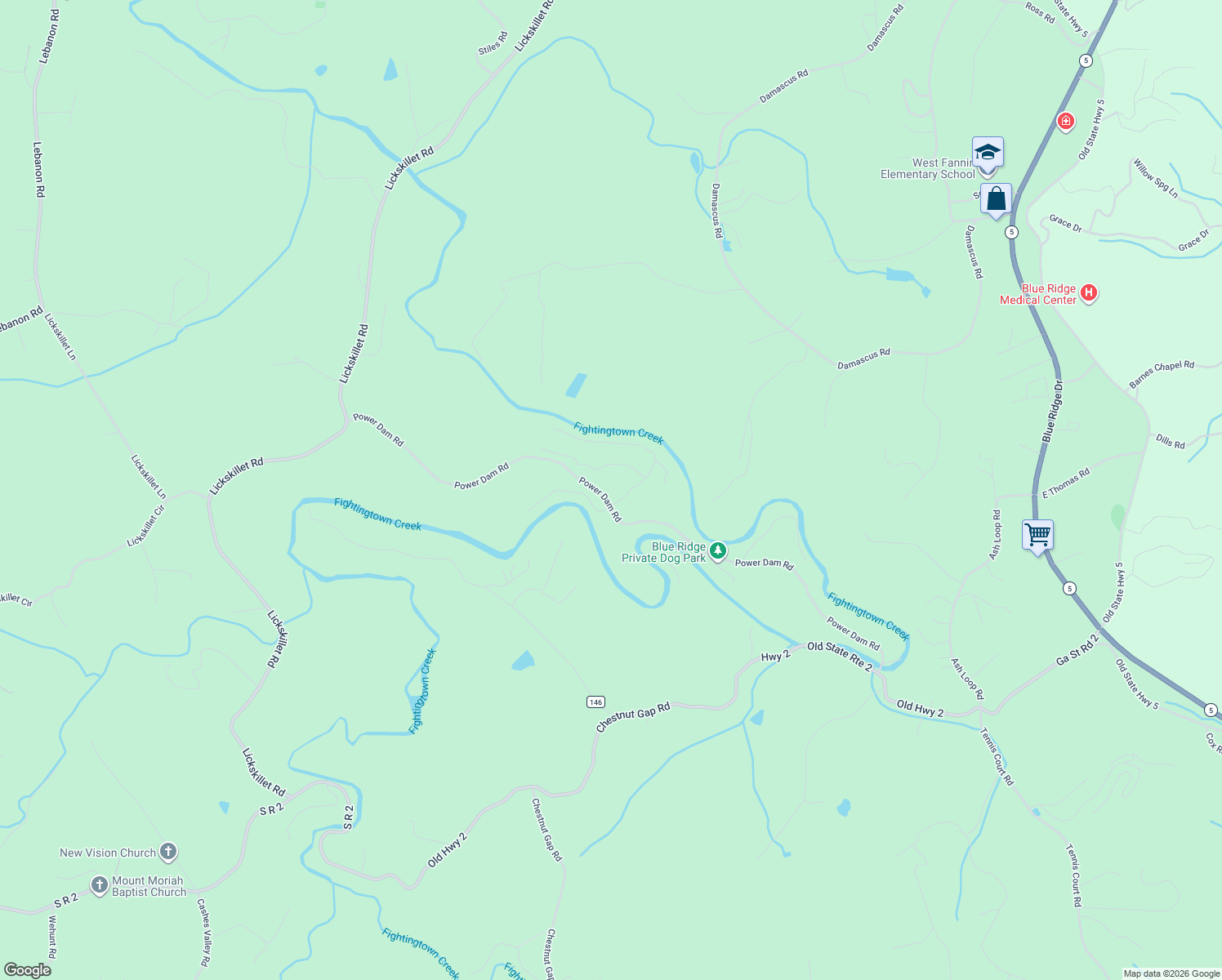 map of restaurants, bars, coffee shops, grocery stores, and more near 1108 Power Dam Road in Blue Ridge