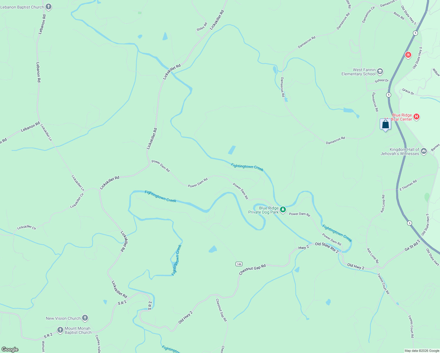 map of restaurants, bars, coffee shops, grocery stores, and more near 1365 Power Dam Road in Blue Ridge