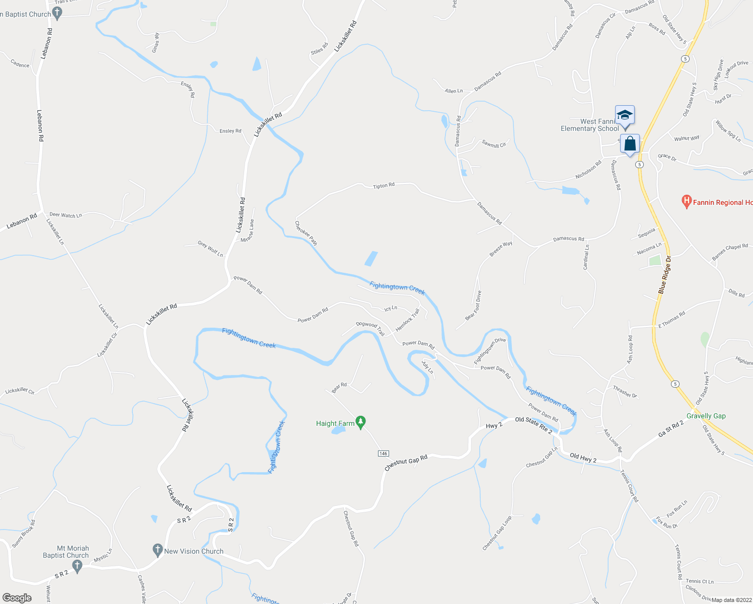 map of restaurants, bars, coffee shops, grocery stores, and more near 222 Icy Lane in Blue Ridge
