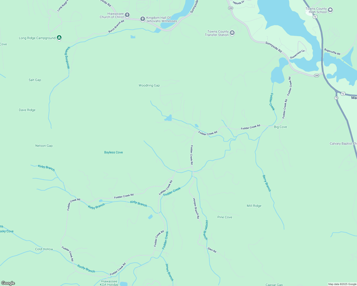 map of restaurants, bars, coffee shops, grocery stores, and more near 2425 Settlers Ridge Road in Hiawassee