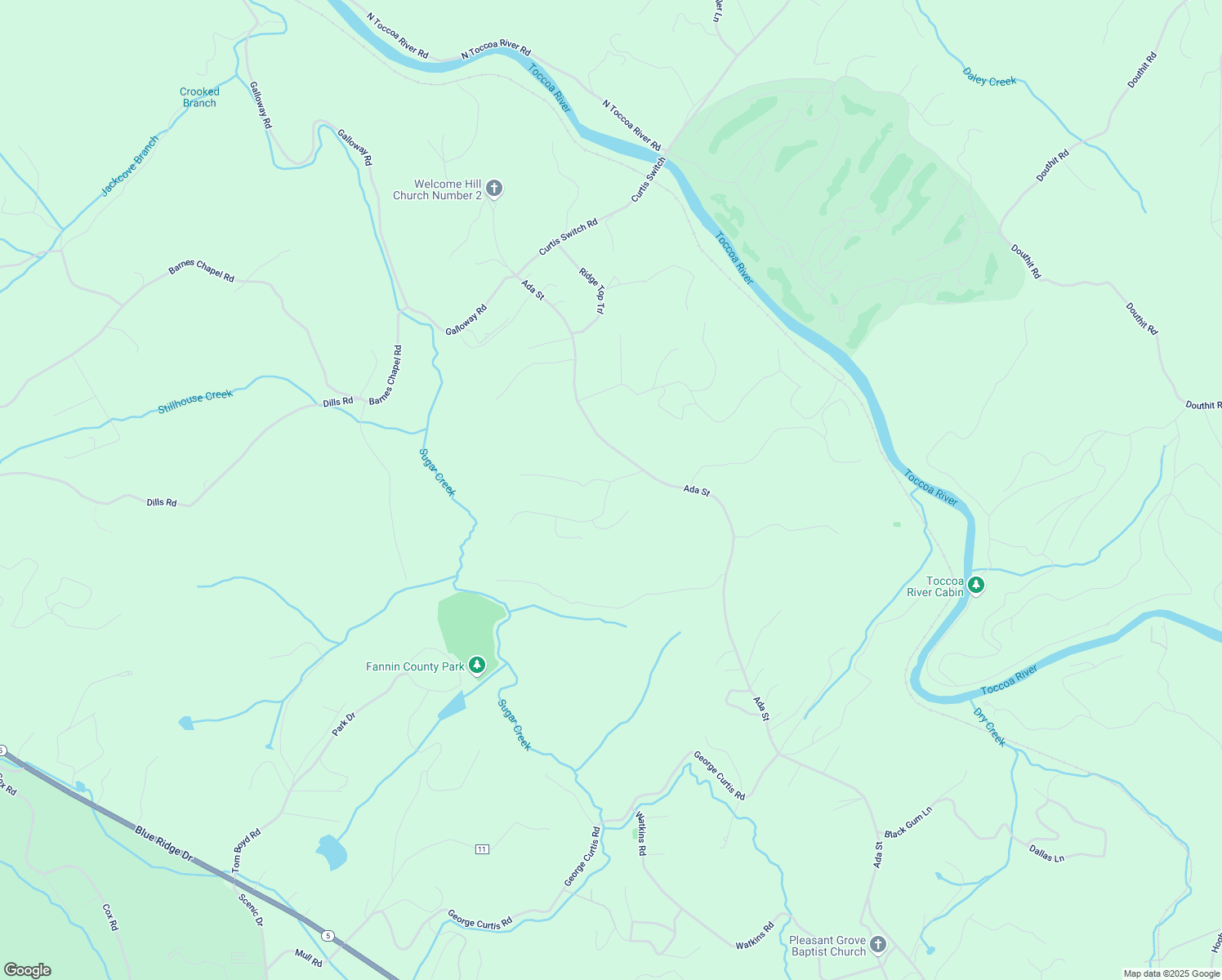 map of restaurants, bars, coffee shops, grocery stores, and more near 161 Windy Valley Trail in Fannin County