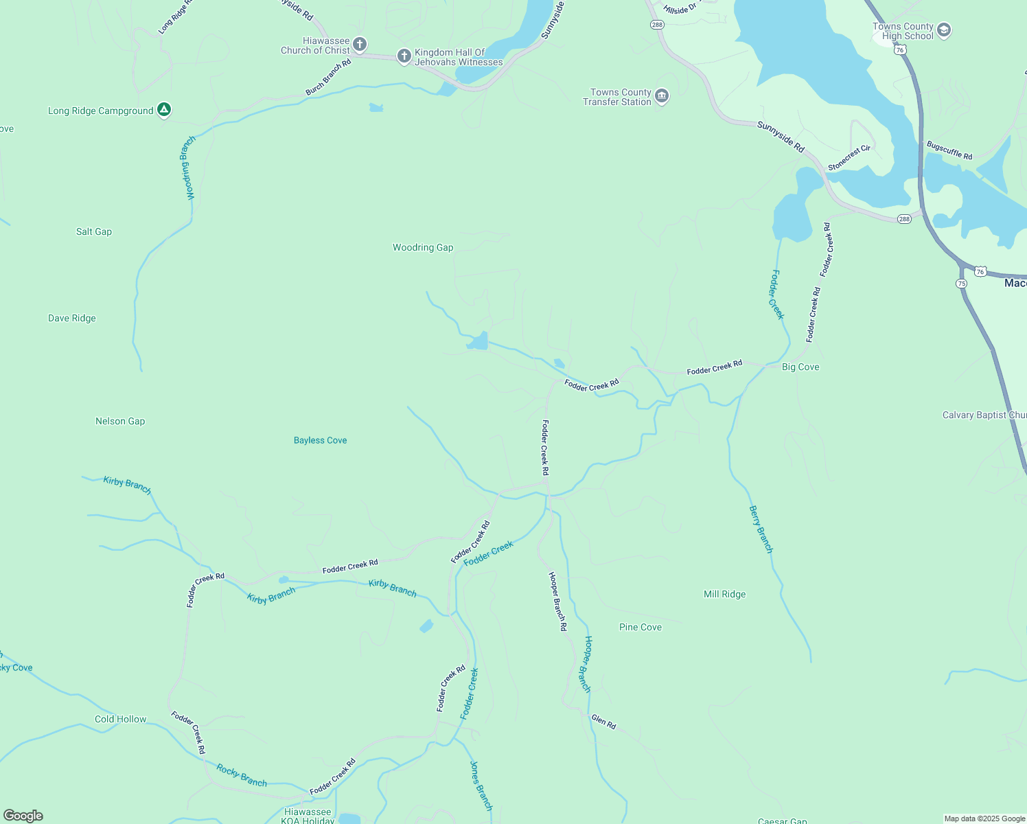 map of restaurants, bars, coffee shops, grocery stores, and more near 2425 Settlers Ridge Road in Hiawassee