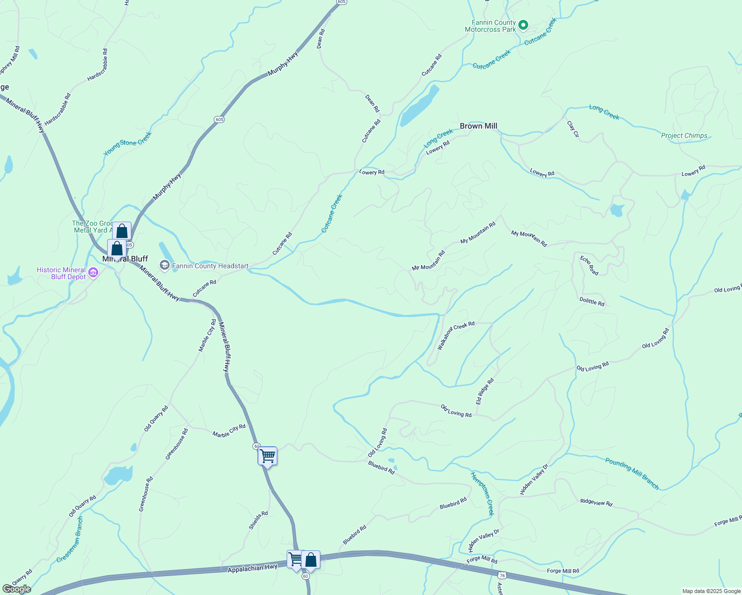 map of restaurants, bars, coffee shops, grocery stores, and more near 147 Little Bluff Trail in Morganton