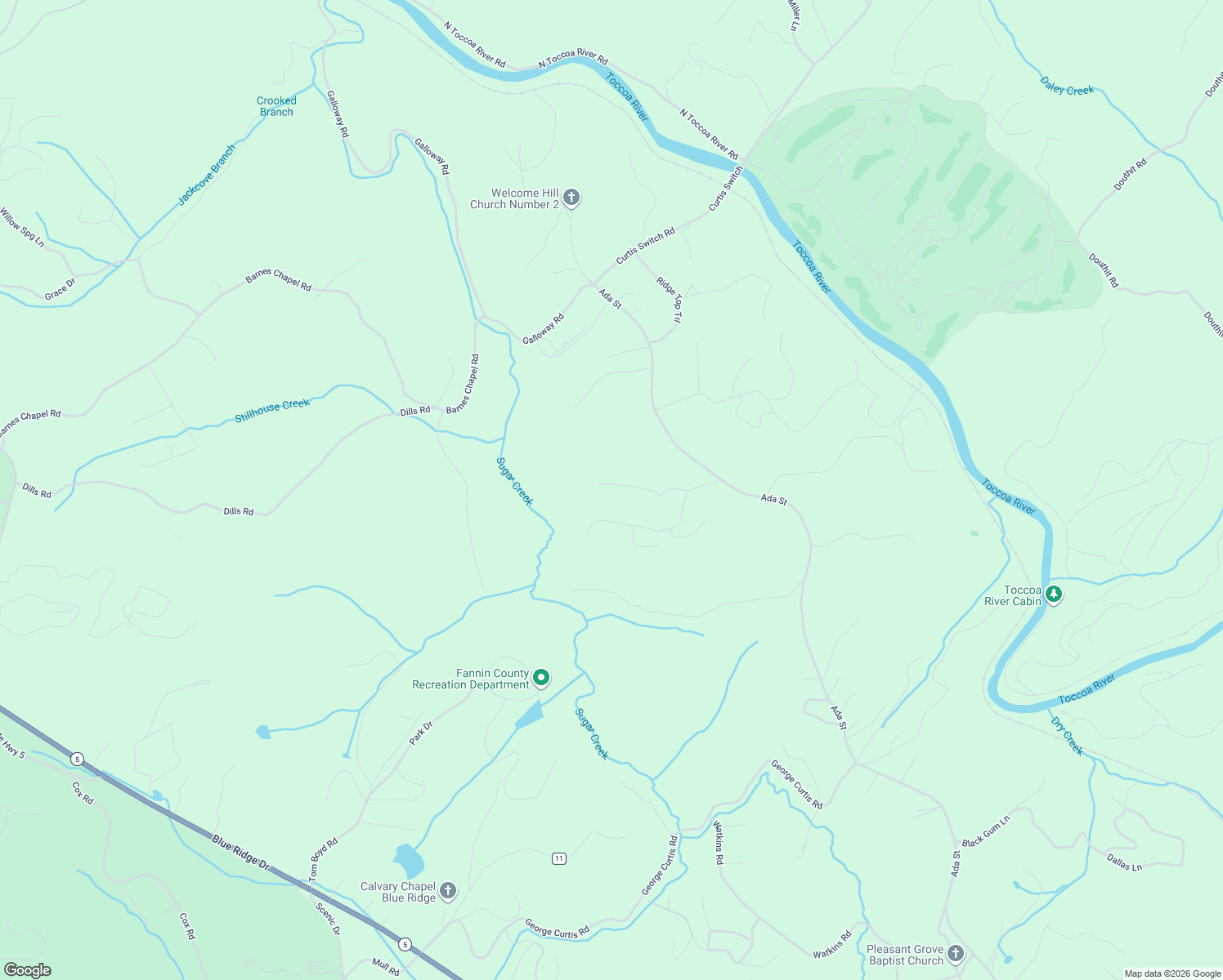 map of restaurants, bars, coffee shops, grocery stores, and more near 4041 Ada Street in Blue Ridge