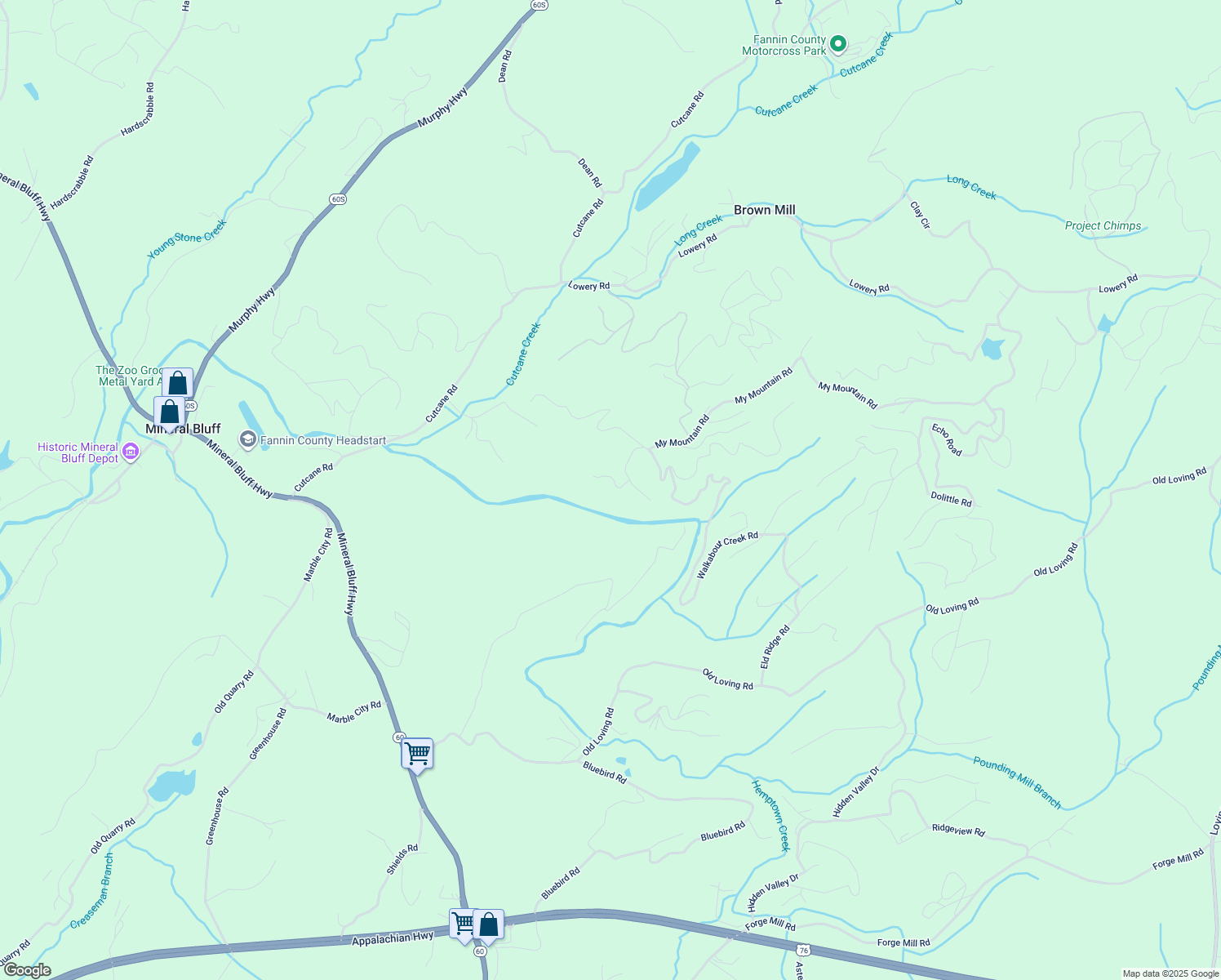 map of restaurants, bars, coffee shops, grocery stores, and more near 31 Little Bluff Trail in Morganton