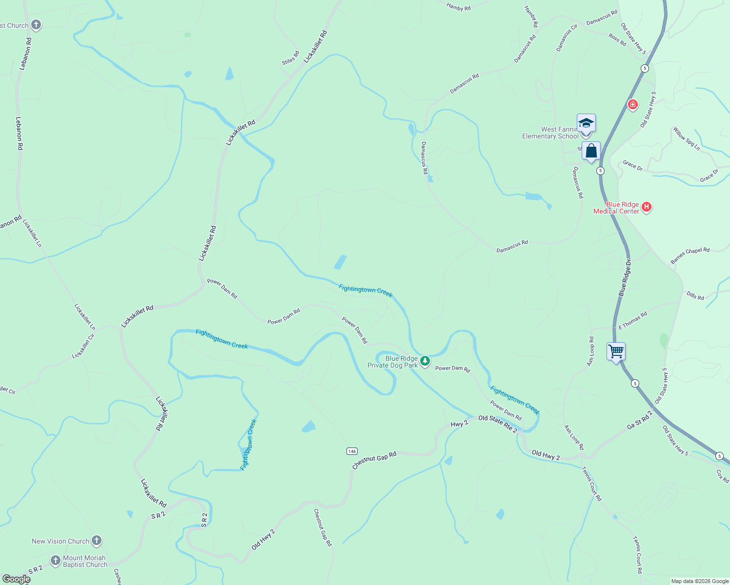 map of restaurants, bars, coffee shops, grocery stores, and more near 308 Hemlock Trail in Blue Ridge