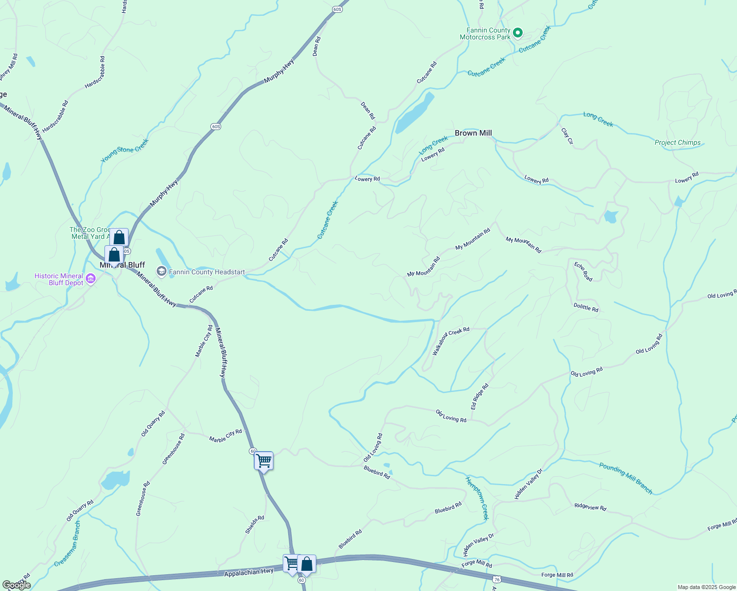 map of restaurants, bars, coffee shops, grocery stores, and more near 147 Little Bluff Trail in Morganton