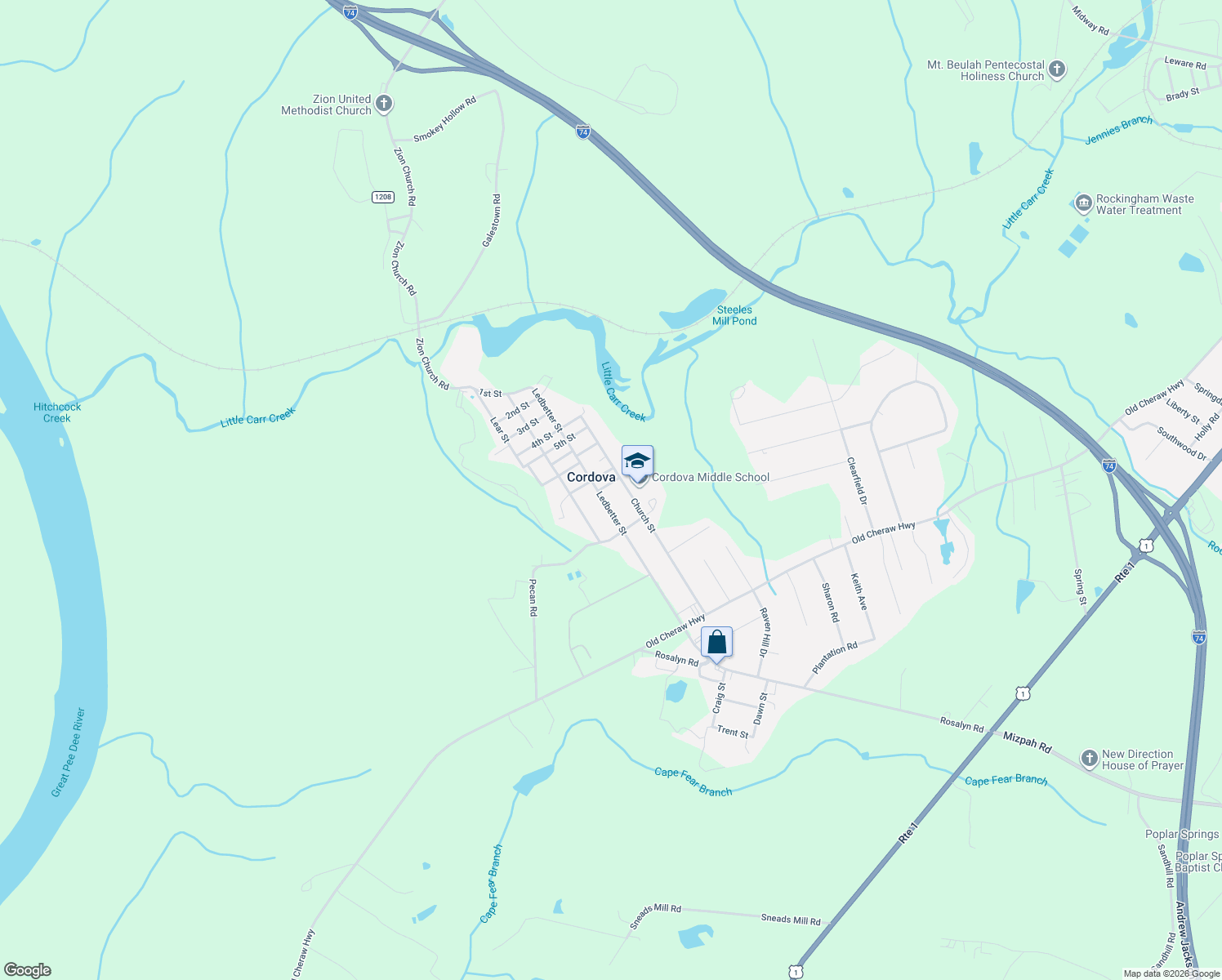 map of restaurants, bars, coffee shops, grocery stores, and more near 108 School Street in Rockingham