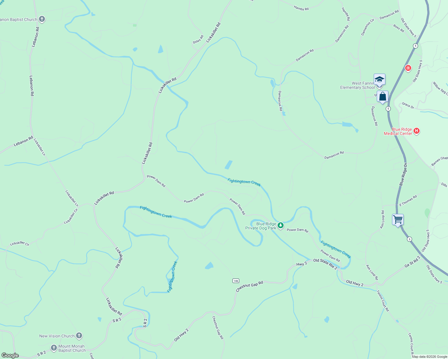 map of restaurants, bars, coffee shops, grocery stores, and more near 510 Hemlock Trail in Blue Ridge