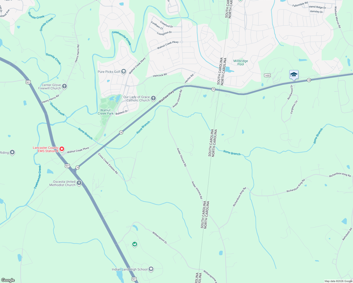 map of restaurants, bars, coffee shops, grocery stores, and more near 7199 Ander Vincent Road in Lancaster