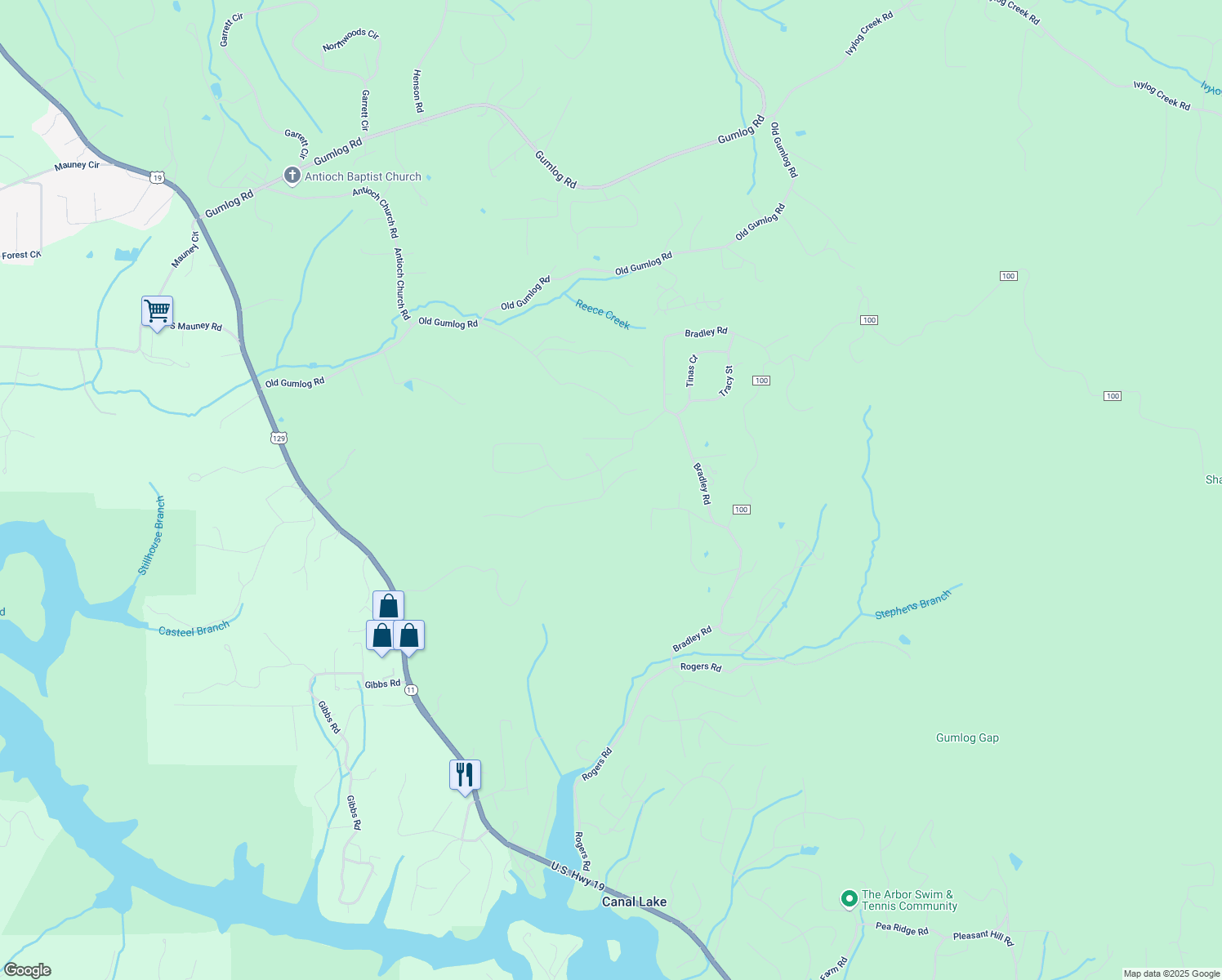map of restaurants, bars, coffee shops, grocery stores, and more near 16 Loftis Mountain Trail in Blairsville