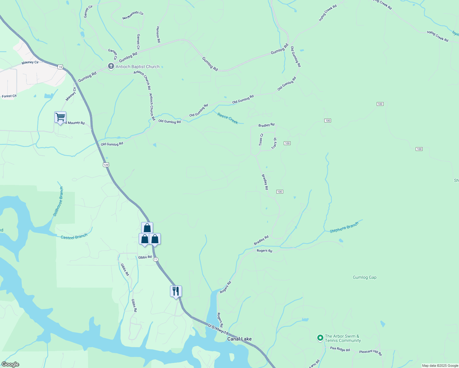 map of restaurants, bars, coffee shops, grocery stores, and more near 16 Loftis Mountain Trail in Blairsville