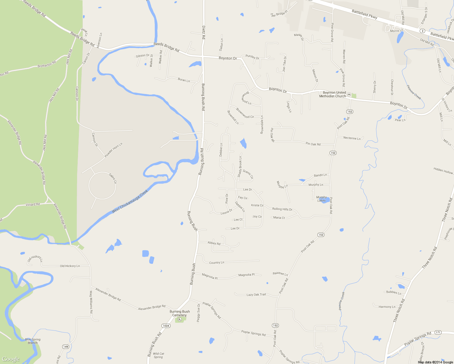 map of restaurants, bars, coffee shops, grocery stores, and more near 91 Sims Drive in Ringgold