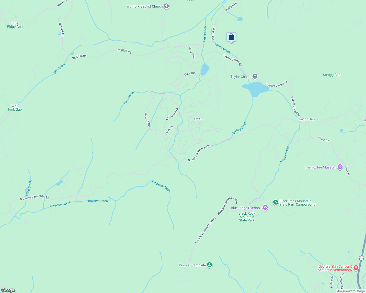 map of restaurants, bars, coffee shops, grocery stores, and more near 48 Ivy Trail in Rabun Gap