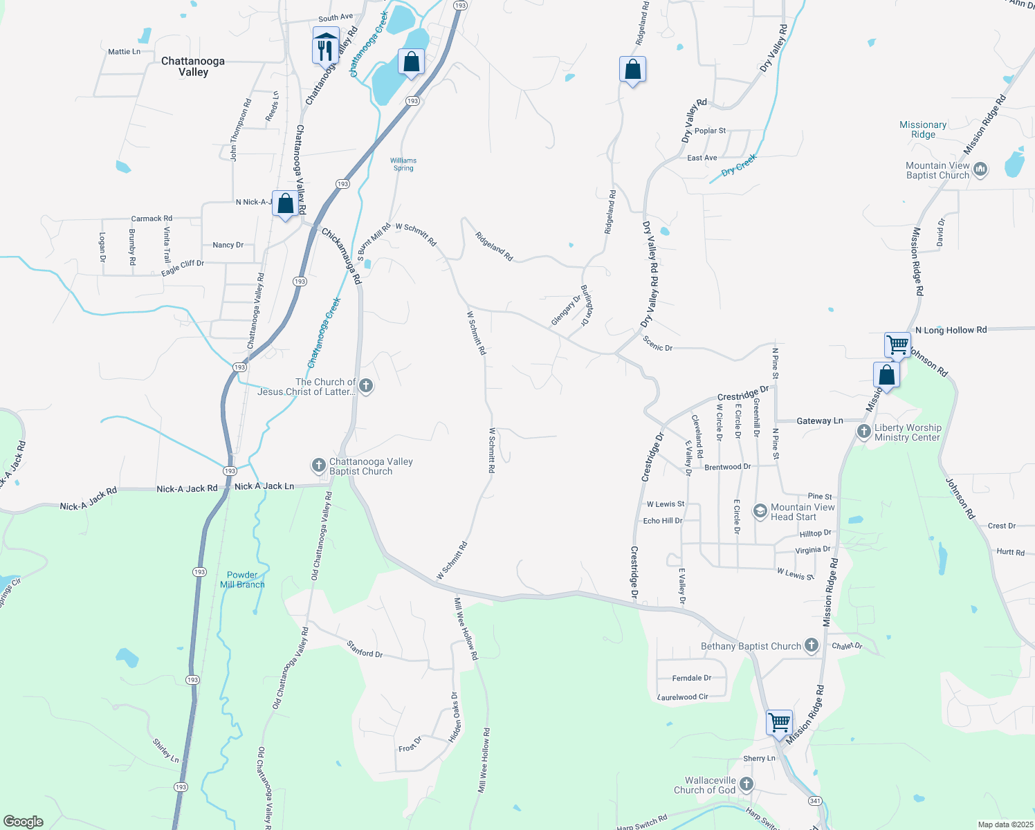 map of restaurants, bars, coffee shops, grocery stores, and more near 73 Berry Road in Rossville