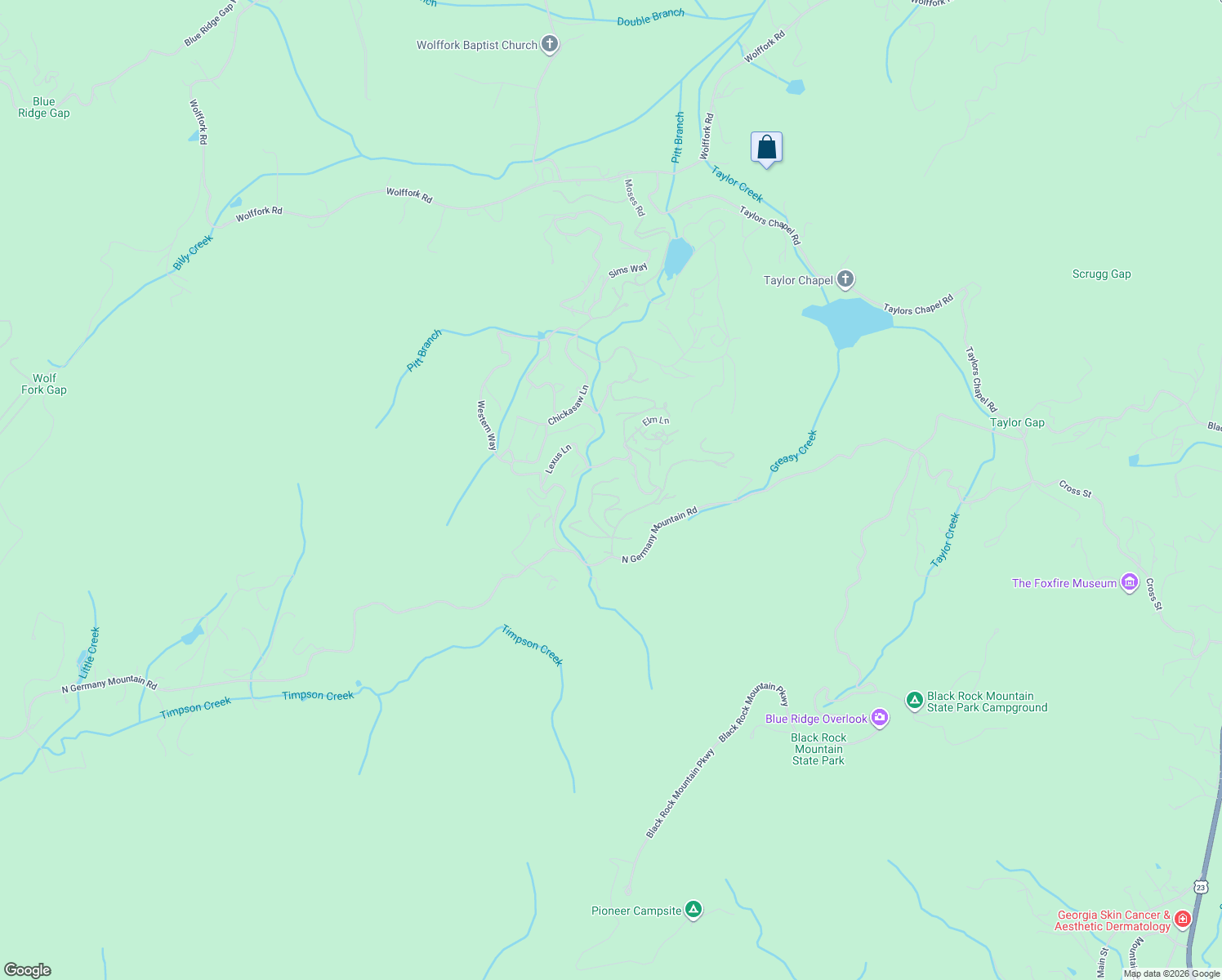 map of restaurants, bars, coffee shops, grocery stores, and more near 140 Ivy Trail in Rabun Gap