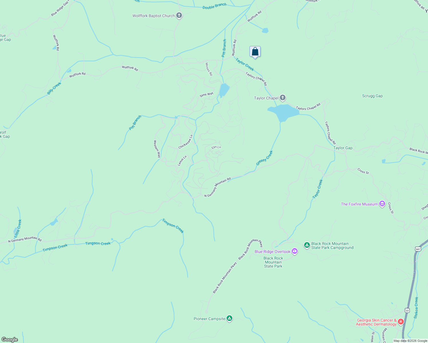 map of restaurants, bars, coffee shops, grocery stores, and more near 51 Alto Lane in Rabun Gap