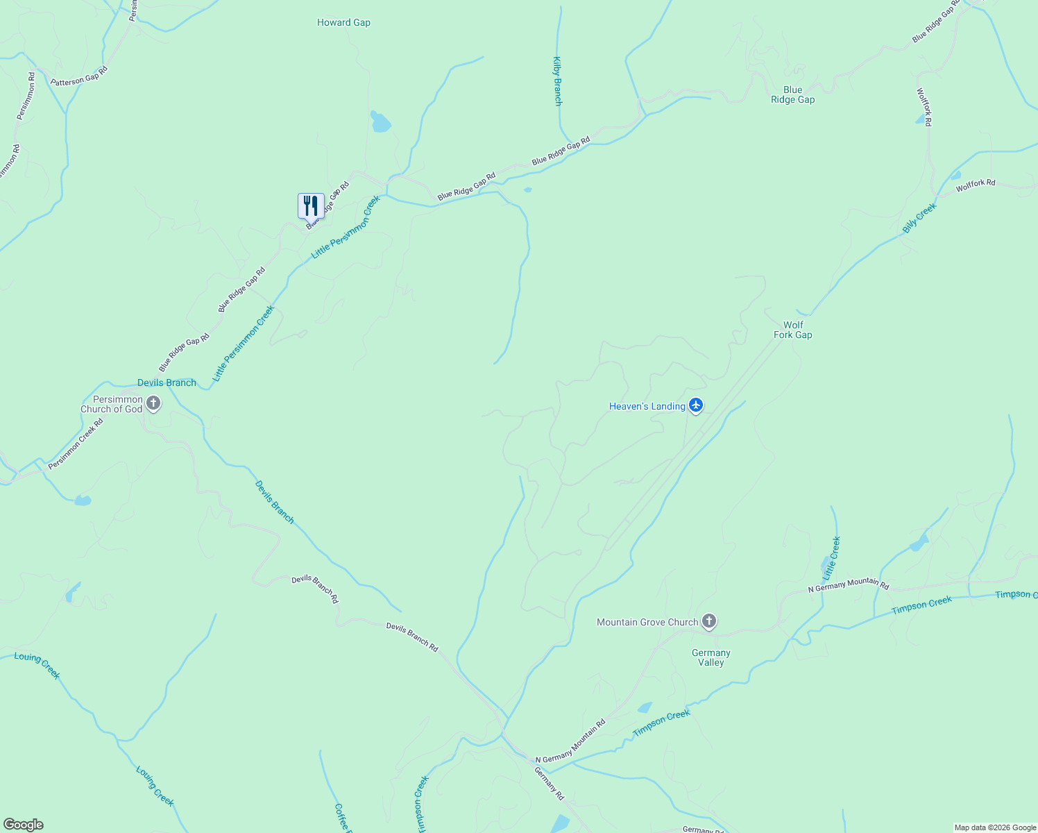 map of restaurants, bars, coffee shops, grocery stores, and more near Robin Olds Drive in Rabun County